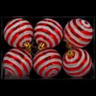 Bombki plastikowe CANDY, 6cm/6szt, czerwony, biały