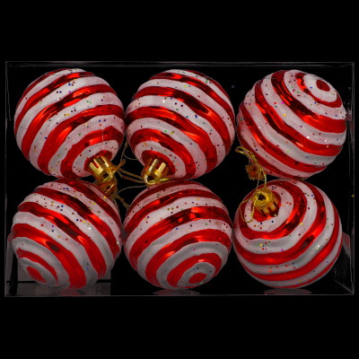 Bombki plastikowe CANDY, 6cm/6szt, czerwony, biały