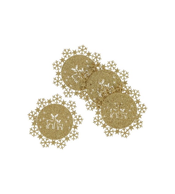 Podkładka pod kubek z filcu, z brokatem z reniferem, 10x10cm, 4 szt.