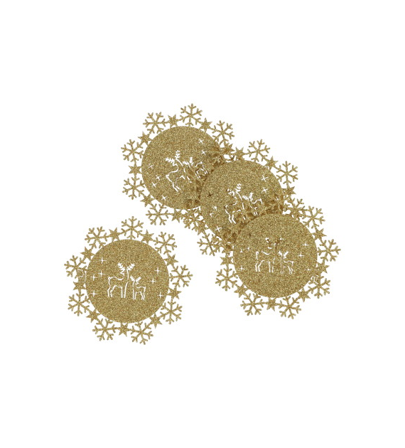 Podkładka pod kubek z filcu, z brokatem z reniferem, 10x10cm, 4 szt.