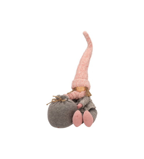 Dziewczynka z materiału z workiem, 45cm, róż, szary, do postawienia