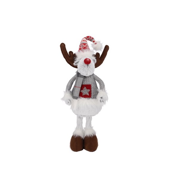 Renifer z materiału na teleskopowych nogach, szary, 45/55cm