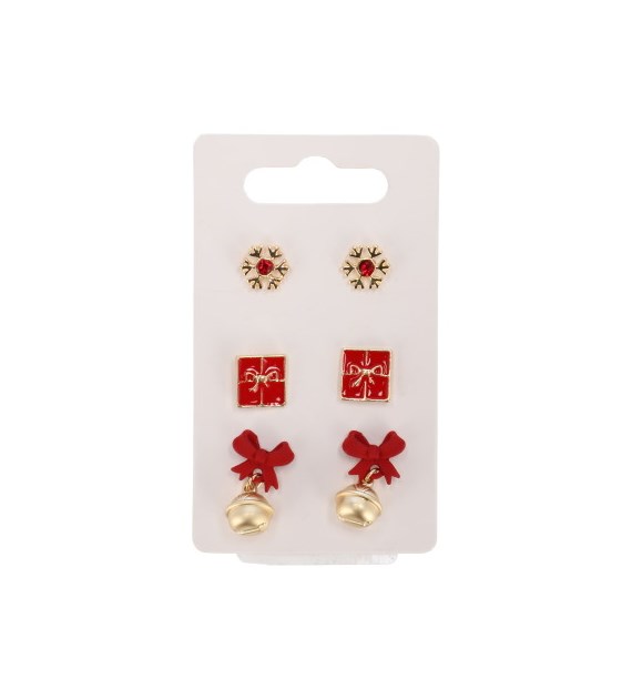 Kolczyki świąteczne 3 zestaw,, złoty, czerwony