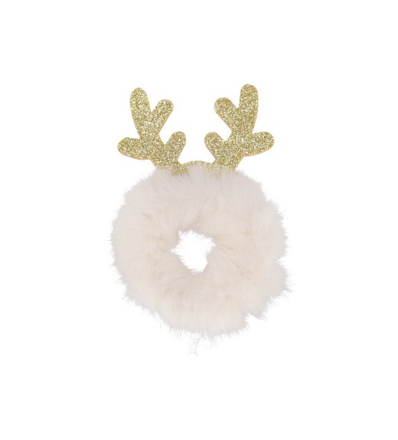 Gumka świąteczna do włosów z rogami renifra, biały, złoty