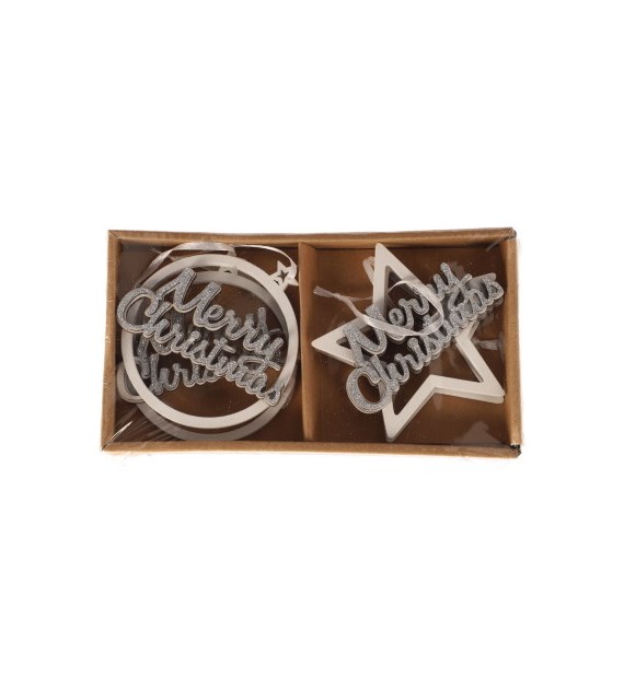 Dekoracje z drewna z napisem  MERRY CHRISTMAS , 10cm, 4szt