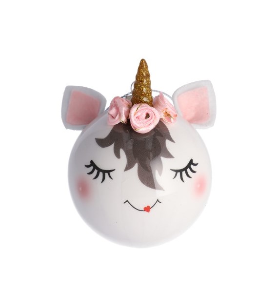 Bombka ze styropianu jednorożec, 8,5cm, biały
