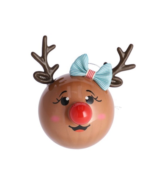 Bombka ze styropianu renifer 8,5cm, brąz, czerwony