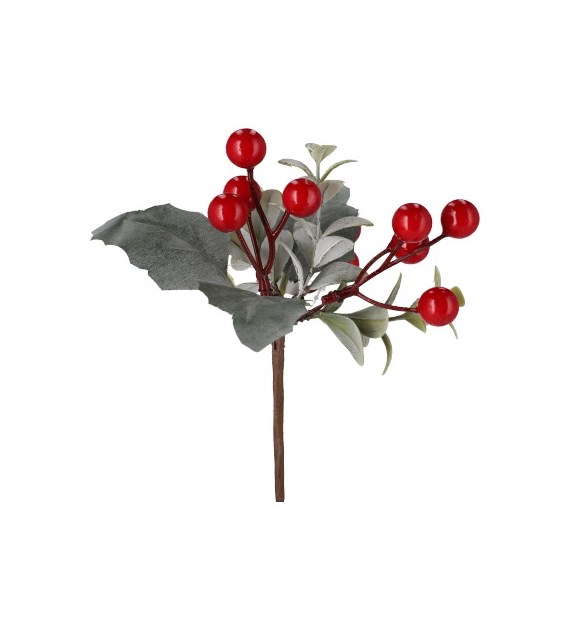 Gałązka dekoracyjna, liściasta z czerwonymi kulkami
