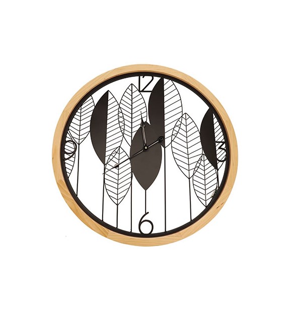 Zegar Ścienny, metal, MDF, średnica  60cm, czarny + naturalny