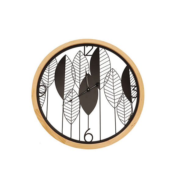 Zegar Ścienny, metal, MDF, średnica  60cm, czarny + naturalny
