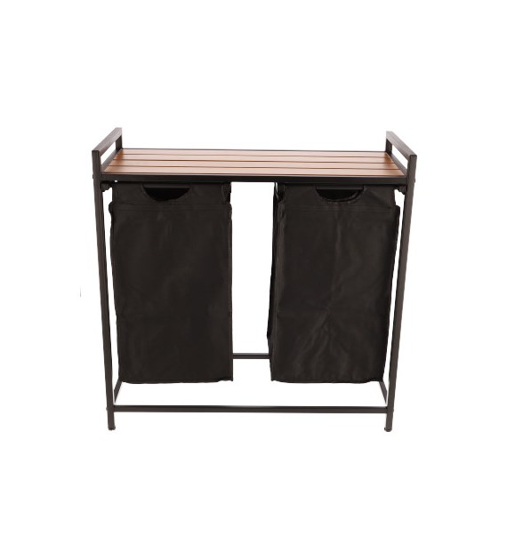 Kosz na pranie 2 komory, czarny, brązowy,  72x73x33 cm