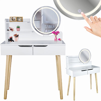 Toaletka SCANDI 2 Z Okrągłym Lustrem LED 40cm, 125x80x40cm