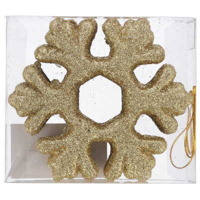 Śnieżynki z brokatem 11,5cm, 3szt, złoty, do powieszenia