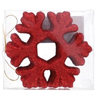 Śnieżynki z brokatem 11,5cm, 3szt, czerwony, do powieszenia