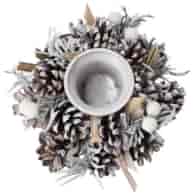 Wianek na tealight - szyszki z białymi bombeczkami, 15 cm