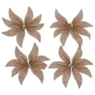 Kwiatki brokatowe z dzwonkami 12cm, 4szt, szampański