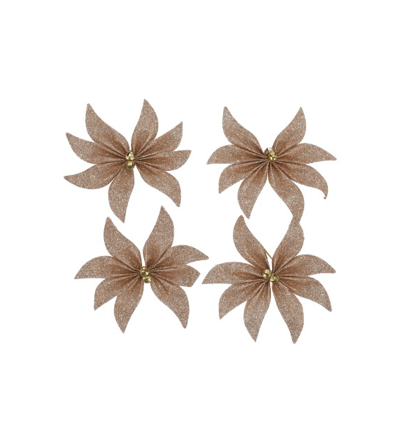 Kwiatki brokatowe z dzwonkami 12cm, 4szt, szampański