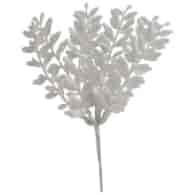 Gałązka listków brokatowa na piku, 22cm, biały