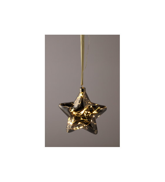 Gwiazda 15cm, 20 miniLED, ciepły biały, na wstążce 100cm, 2xAA (brak), wew.