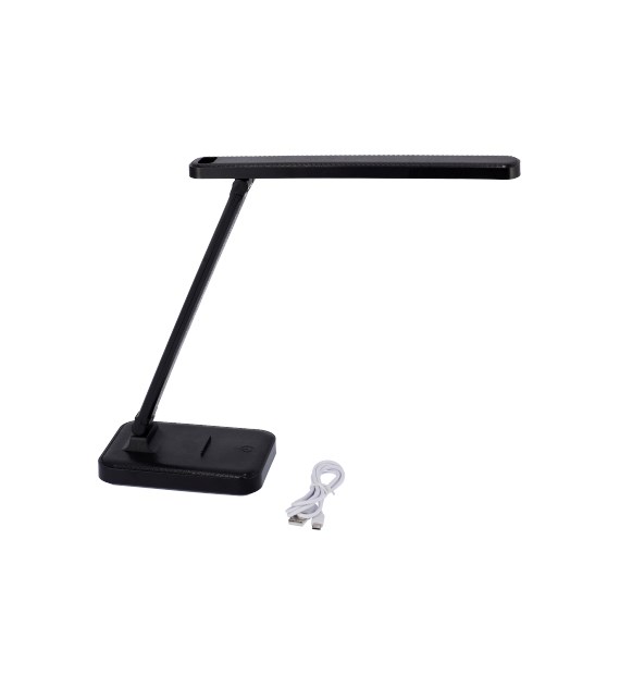 Lampa biurkowa z podstawką na telefon - czarna