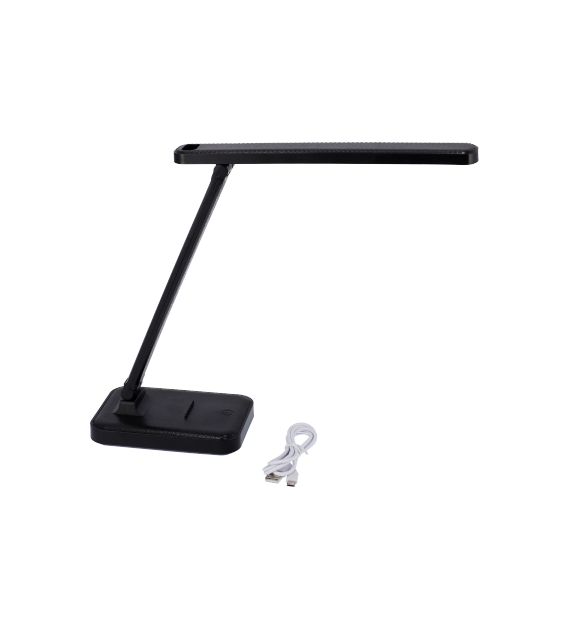Lampa biurkowa z podstawką na telefon - czarna