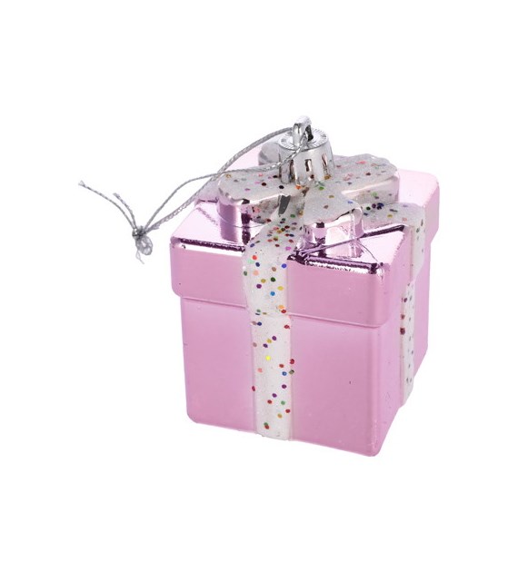 Bombki plastikowe prezent, 7cm/4szt, róż