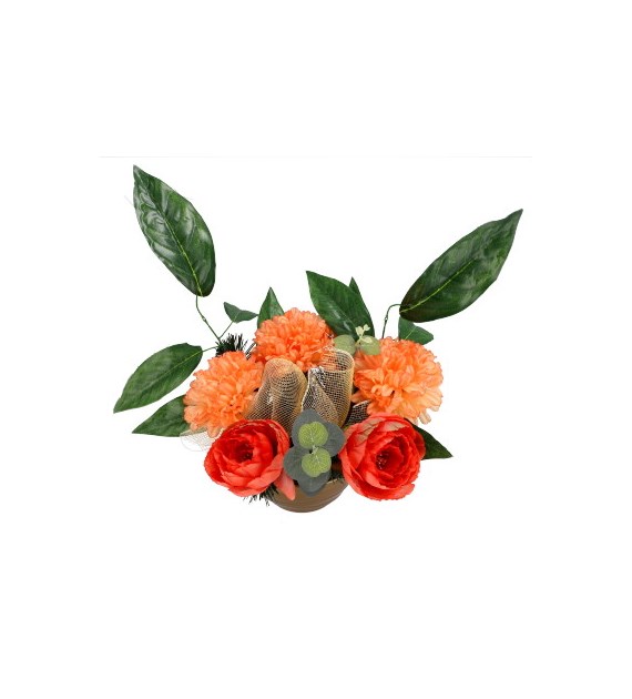 Kompozycja w misie, 3 chryzantemy, 2 peonie, herbaciany-łosoś