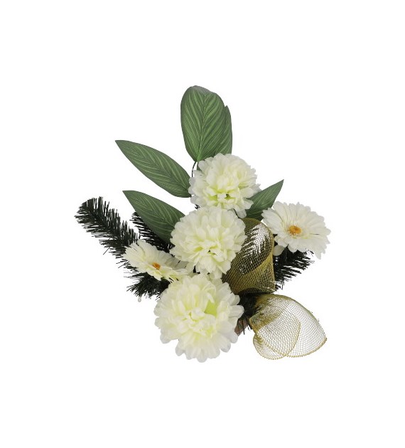 Kompozycja nagrobna: 3 chryzantemy, 2 gerbery, 45x45cm, kremowy