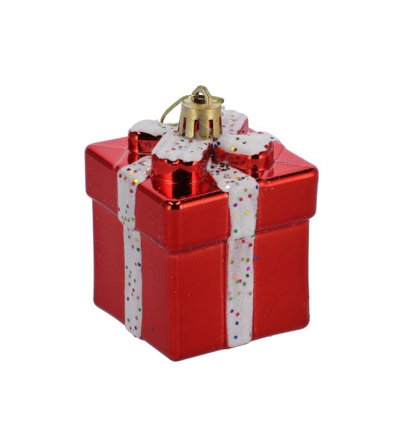 Bombki plastikowe prezent, 7cm/4szt, czerwony