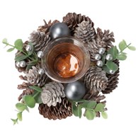 Wianek dekorowany szyszkami ze szklanym miejscem na tealight