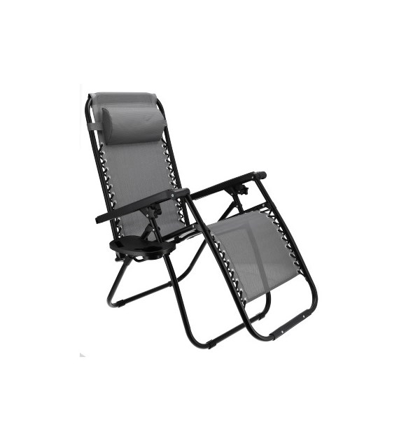 Leżak wielopozycyjny textilene z półką i blokadą siedziska, szary