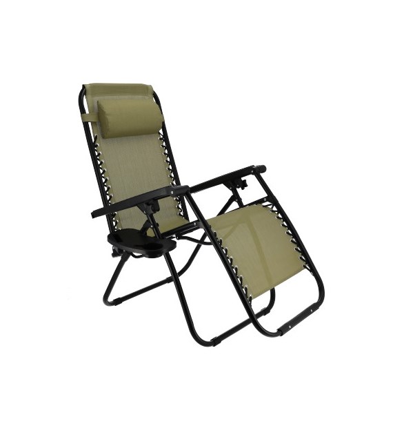 Leżak wielopozycyjny textilene z półką i blokadą siedziska, oliwkowy
