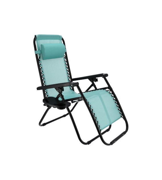 Leżak wielopozycyjny textilene z półką i blokadą siedziska, morski