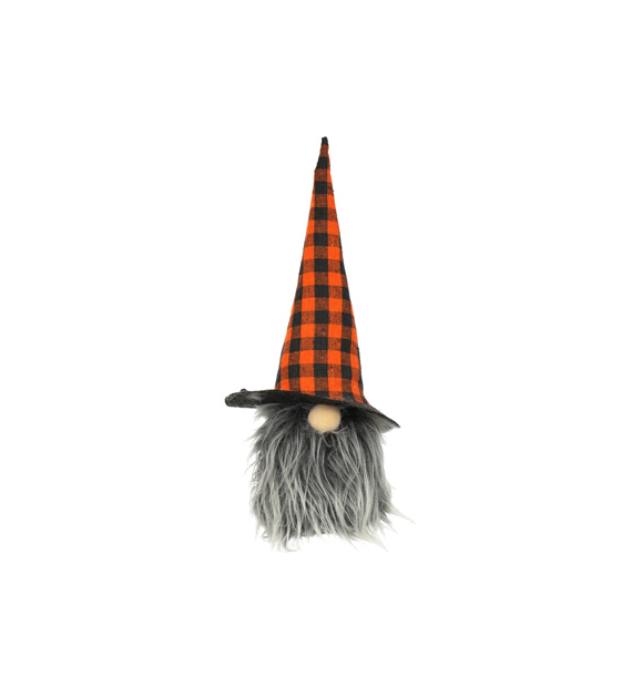 Dekoracja halloweenowa - skrzat włochaty w czapce w kratkę