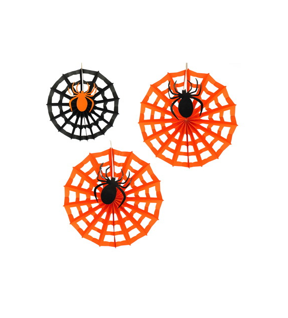 Dekoracja halloweenowa-zestaw ozdób papierowych  pająk na pajęczynie 