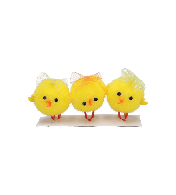 Kurczaki  kulki  z kokardami, zestaw 3 szt., wys.4,5 cm