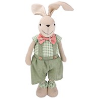 Chłopiec-królik w zielonym ubranku, na teleskopowych nogach