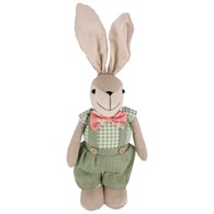 Chłopiec-zając w zielonym ubranku, na teleskopowych nogach