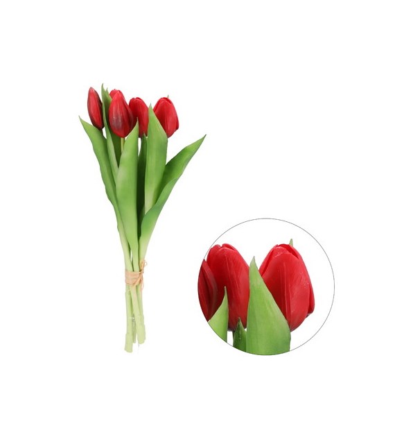 Bukiet 5 tulipanów z gumowanej jakości, 30cm, czerw