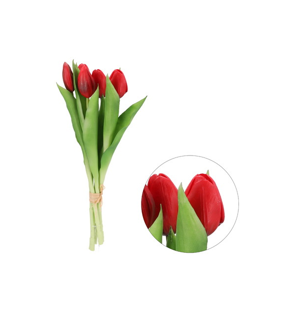 Bukiet 5 tulipanów z gumowanej jakości, 30cm, czerw