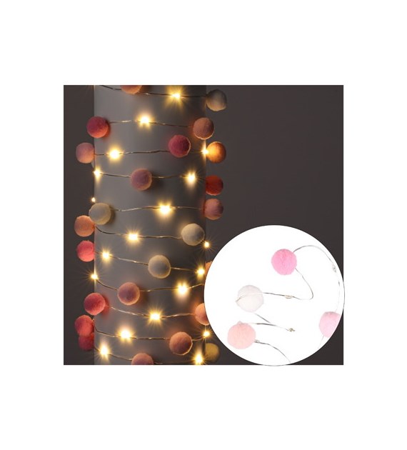 Girlanda 20mini LED z bawełnianymi kulkami, kolor światła ciepły biały