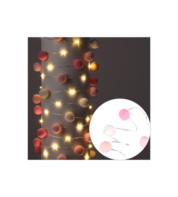 Girlanda 20mini LED z bawełnianymi kulkami, kolor światła ciepły biały