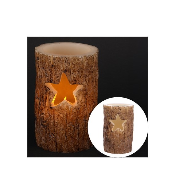 Świeca LED z wosku 12,5x7,6x7,6cm brąz, kolor światła ciepły biały