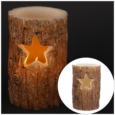 Świeca LED z wosku 12,5x7,6x7,6cm brąz, kolor światła ciepły biały