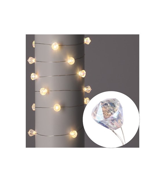 Lampki choinkowe z dekoracją diamenty 20 LED, kolor światła ciepły biały