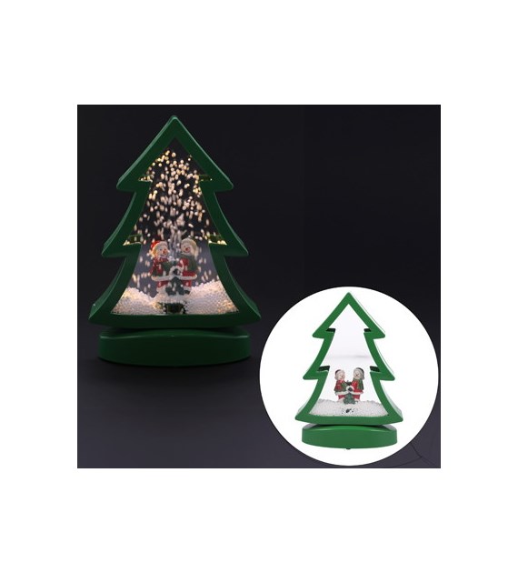 Latarenka w kształcie choinki zielona ze śniegiem i muzyką