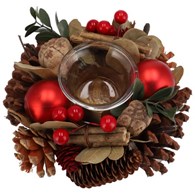 Wianek dekoracyjny na tealight, 16cm, czerwony, do postawienia