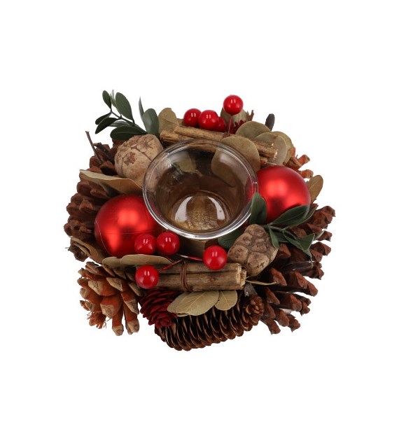 Wianek dekoracyjny na tealight, 16cm, czerwony, do postawienia