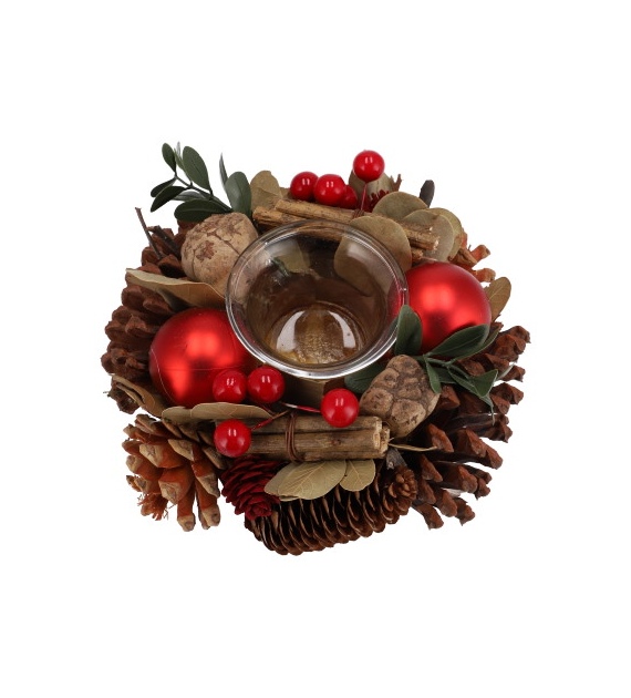 Wianek dekoracyjny na tealight, 16cm, czerwony, do postawienia