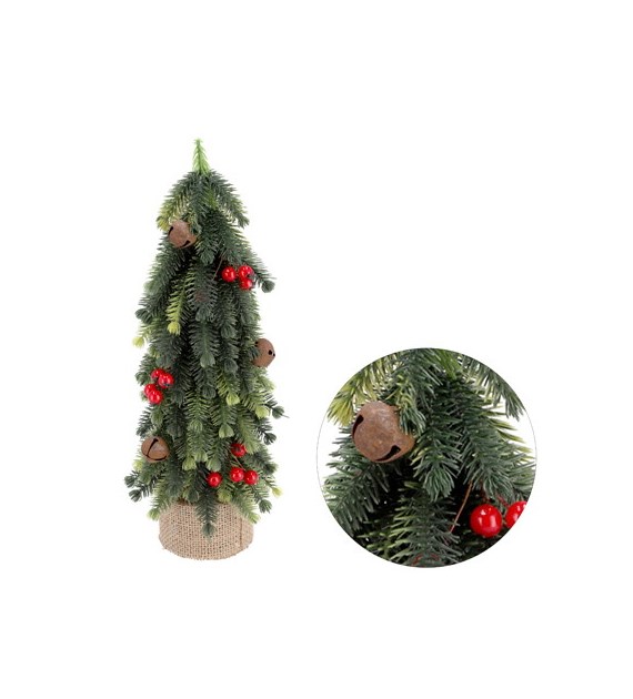 Choinka w jucie z ozdobami,  zielony, czerwony, 32 cm
